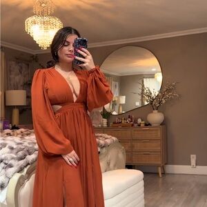 Fashion Nova Rust Long Sleeve Dress